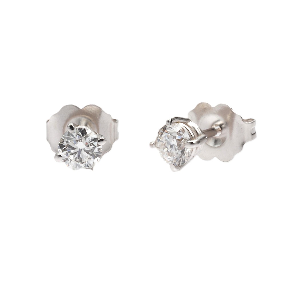 14K White Gold Solitaire Studs with .46ctw Round Diamonds (G/H, SI) Earrings