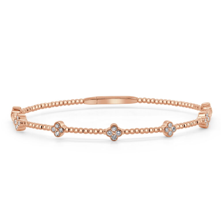 14K Rose Gold Flexible Clover Station Bangle with .45ctw Diamonds Size 6.5 Bracelets 2