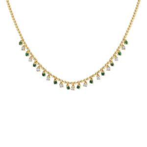 14K Yellow Gold Dangle Necklace with .75ctw Green Emeralds & .59ctw Diamonds 17