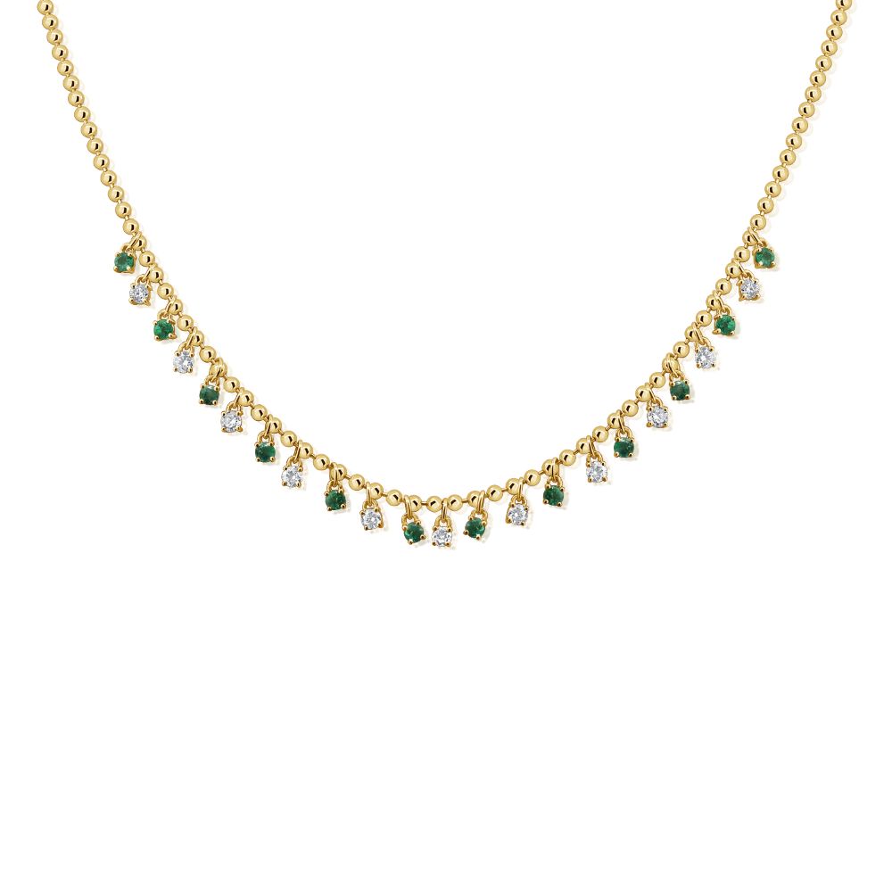 14K Yellow Gold Dangle Necklace with .75ctw Green Emeralds & .59ctw Diamonds 17″ Fine Jewelry