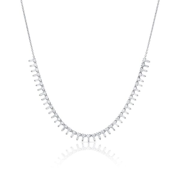 14K White Gold Choker Necklace with 1.35ctw Baguette & Round Diamonds 16-18″ Fine Jewelry 3