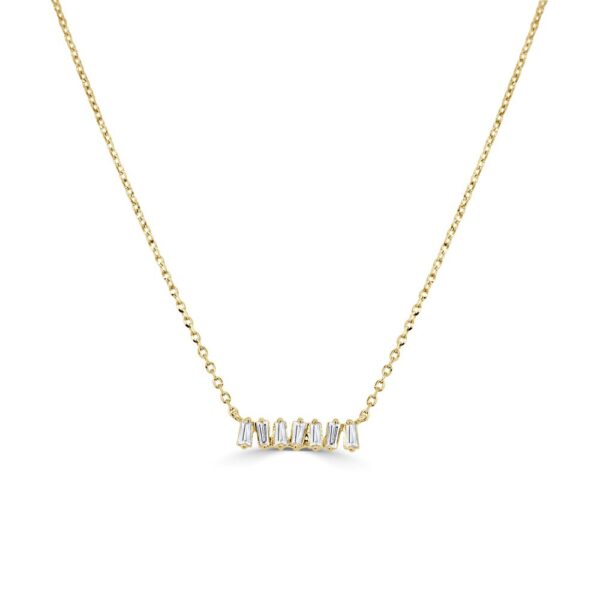 14K Yellow Gold Zig-Zag Bar Necklace with .18ctw Baguette Diamonds 16-18″ Fine Jewelry 3