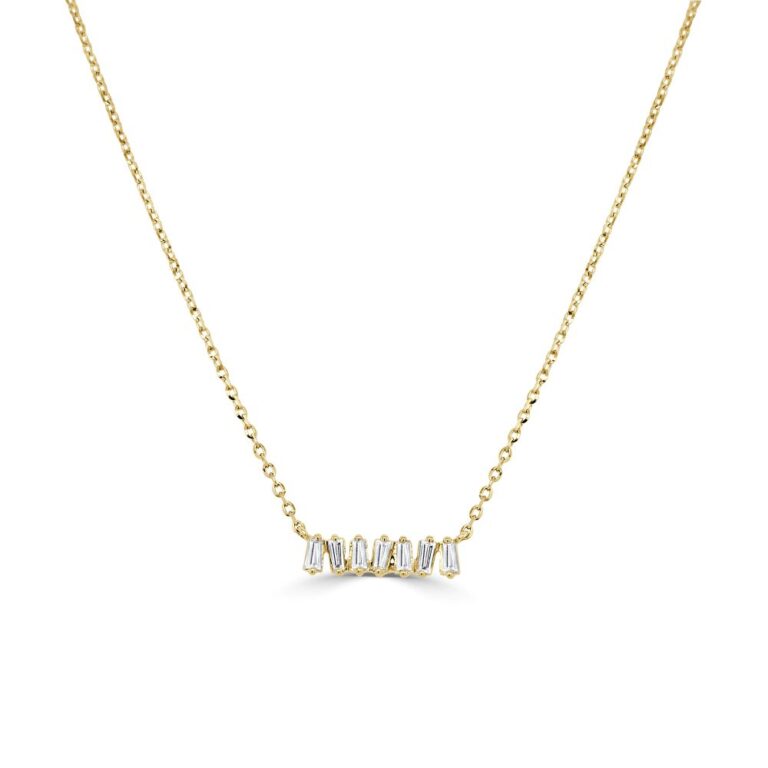 14K Yellow Gold Zig-Zag Bar Necklace with .18ctw Baguette Diamonds 16-18″ Fine Jewelry 2