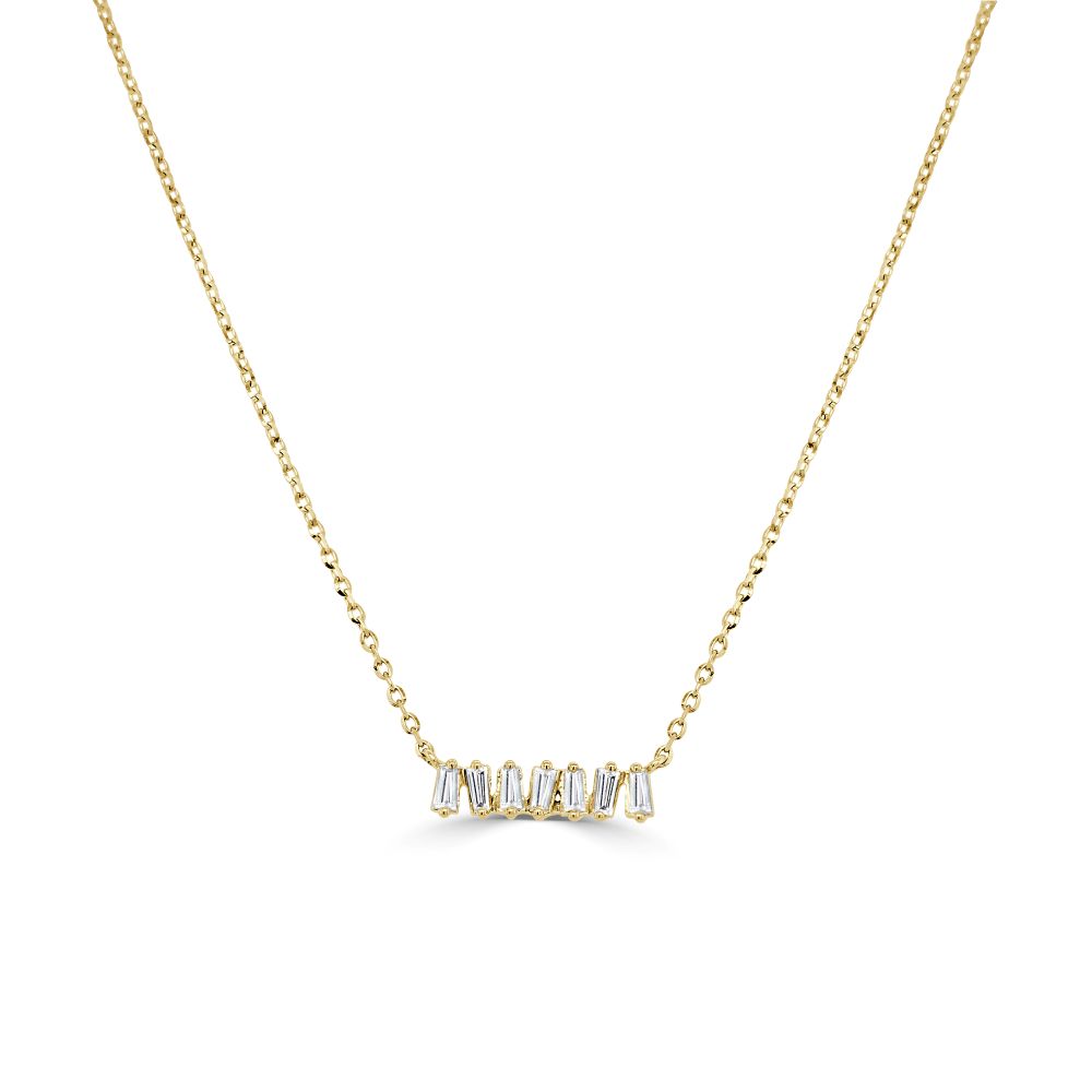 14K Yellow Gold Zig-Zag Bar Necklace with .18ctw Baguette Diamonds 16-18″ Fine Jewelry