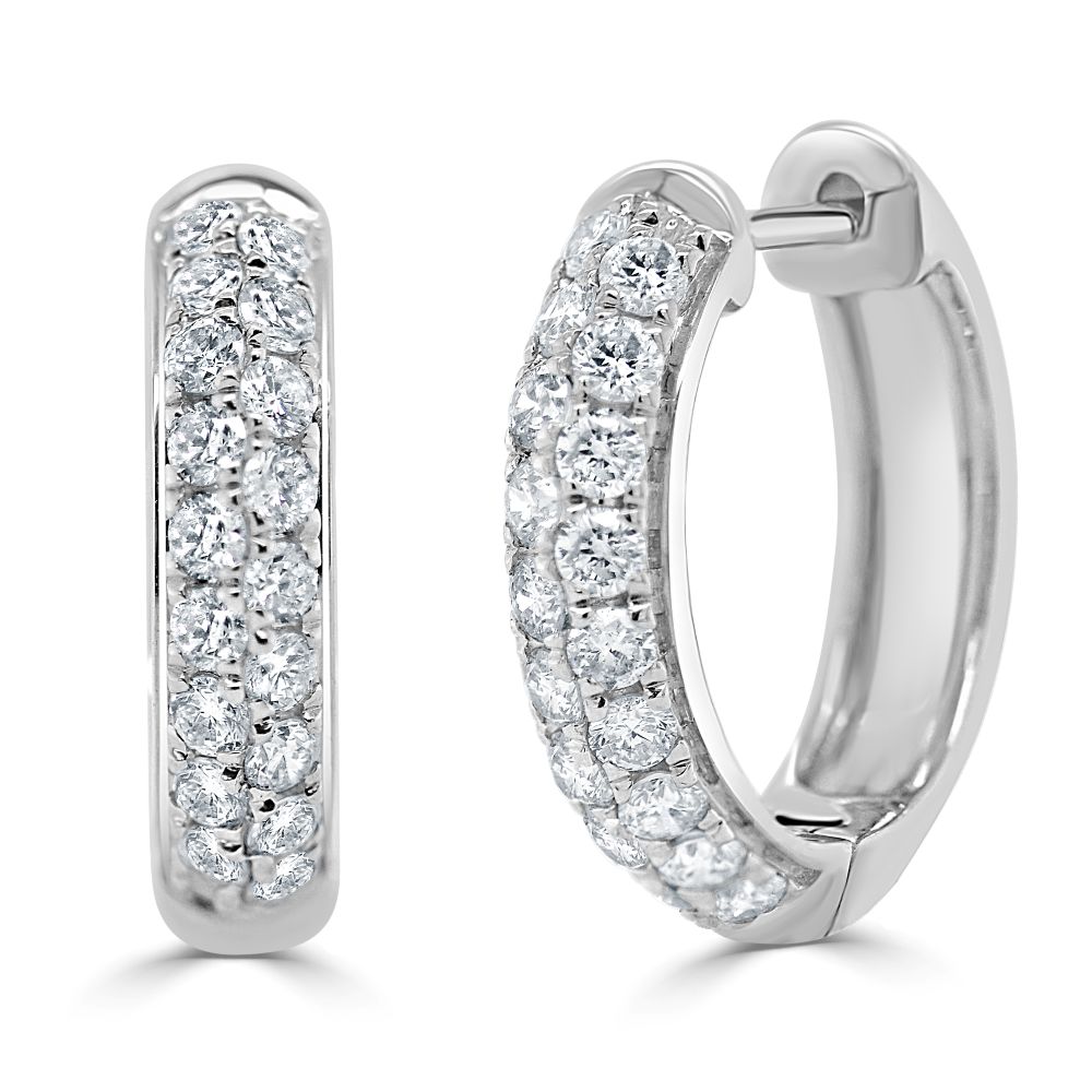 14K White Gold Huggies with .64ctw Diamonds 1/2″ Earrings