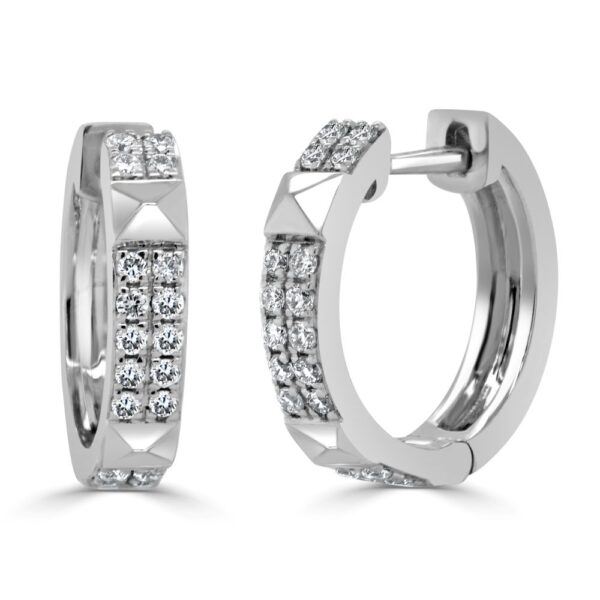 14K White Gold Studded Huggies with .31ctw Diamonds Earrings 3