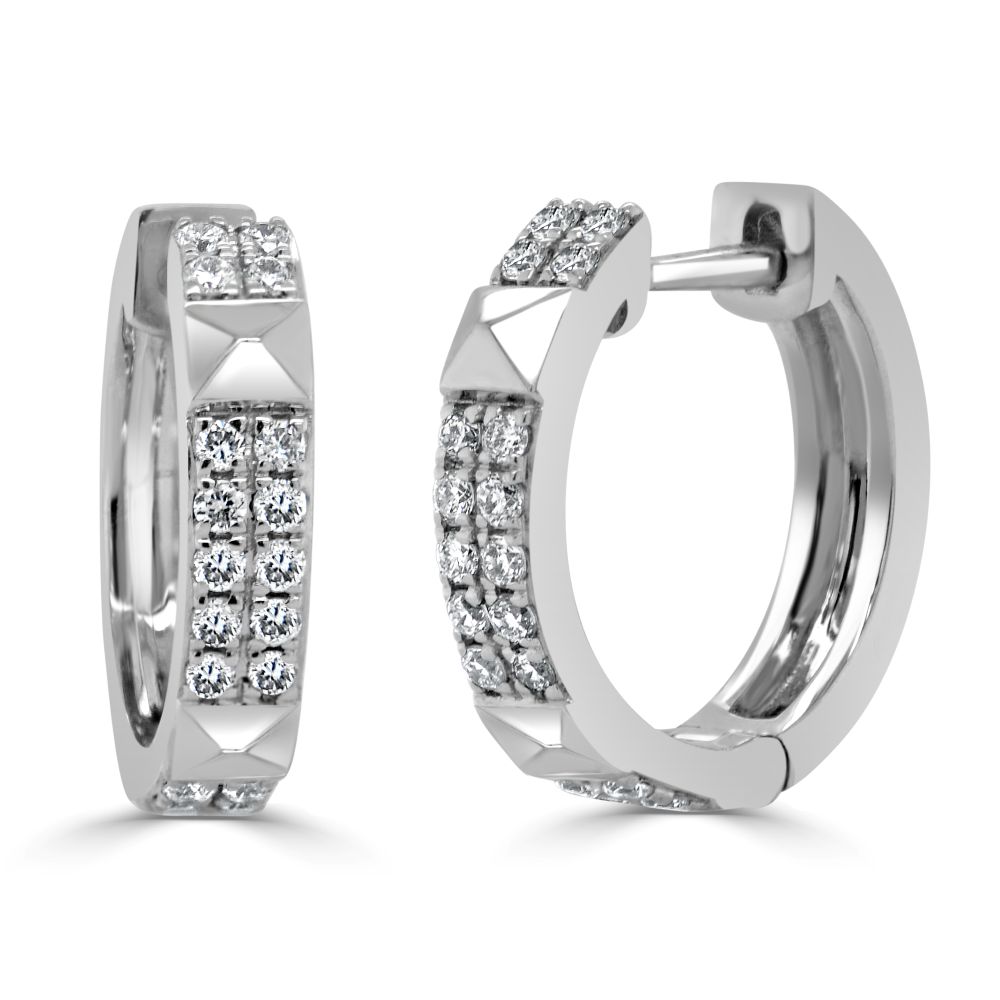 14K White Gold Studded Huggies with .31ctw Diamonds Earrings