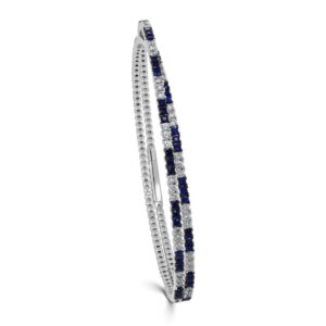 14K White Gold Flexible Double Row Bangle with 1.81ctw Blue Sapphires & 1.69ctw Diamonds Size 6.5