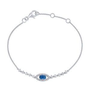14K White Gold Evil Eye Bracelet with .36ct Oval Blue Sapphire & .31ctw Diamonds 6-7
