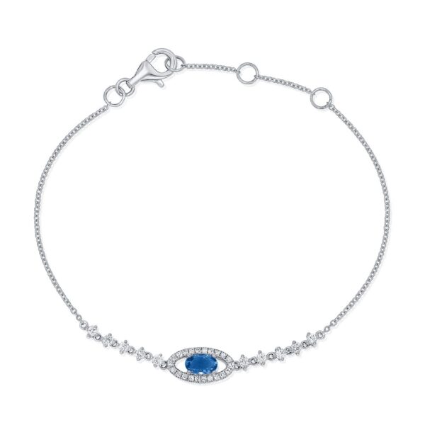 14K White Gold Evil Eye Bracelet with .36ct Oval Blue Sapphire & .31ctw Diamonds 6-7″ Bracelets 3