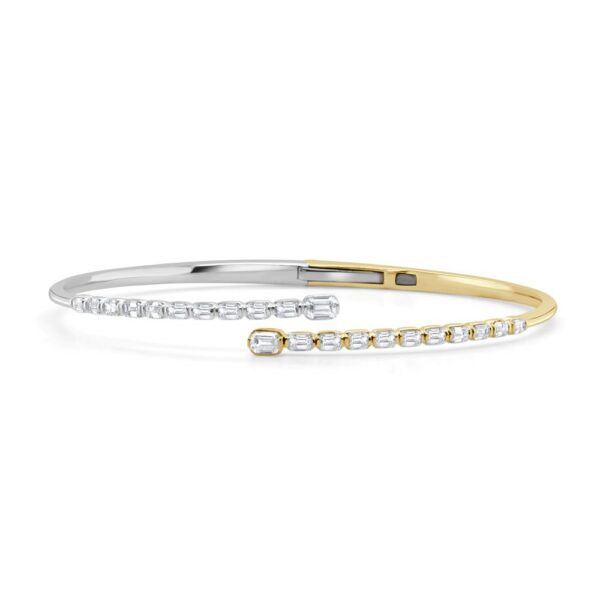 14K Two-Tone Crossover Bangle with 1.78ctw Emerald Cut Diamonds Size 6.75 Bracelets 3