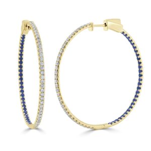 14K Yellow Gold In & Out Hoops with .48ctw Blue Sapphires & .70ctw Diamonds 1