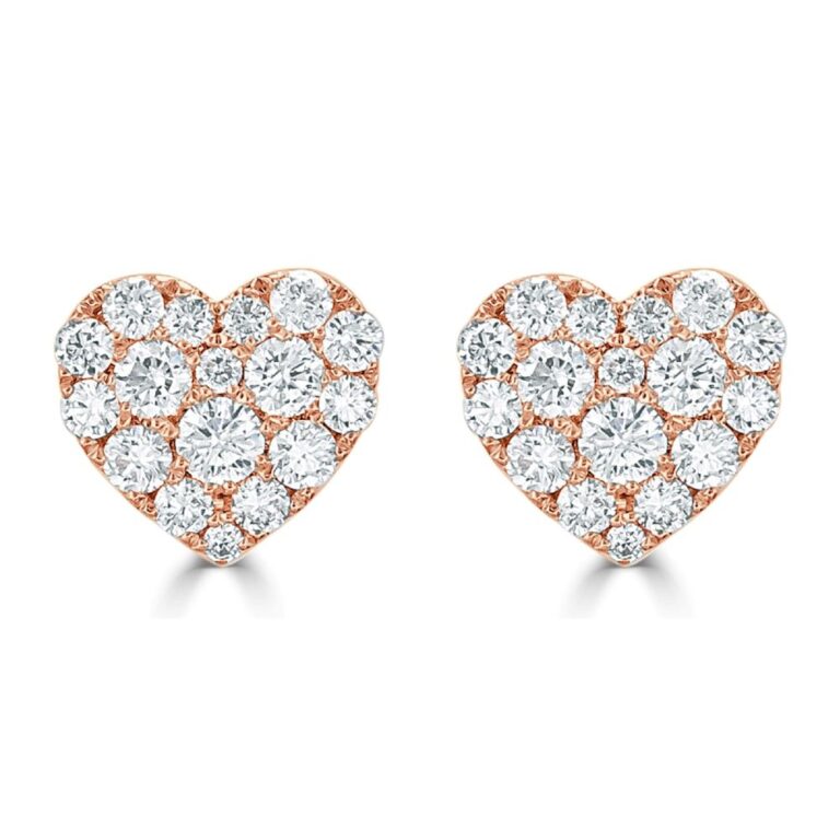 14K Rose Gold Heart Shape Studs with .70ctw Diamonds Earrings 2