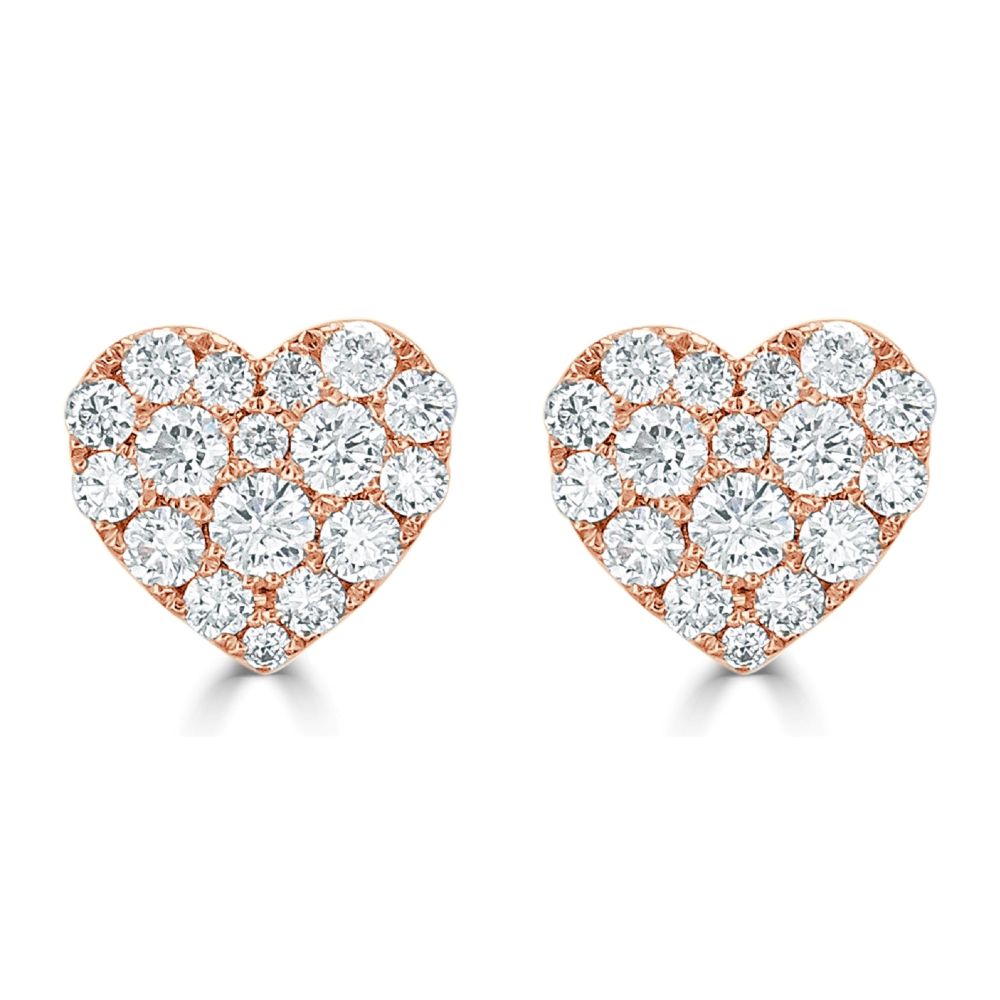 14K Rose Gold Heart Shape Studs with .70ctw Diamonds Earrings