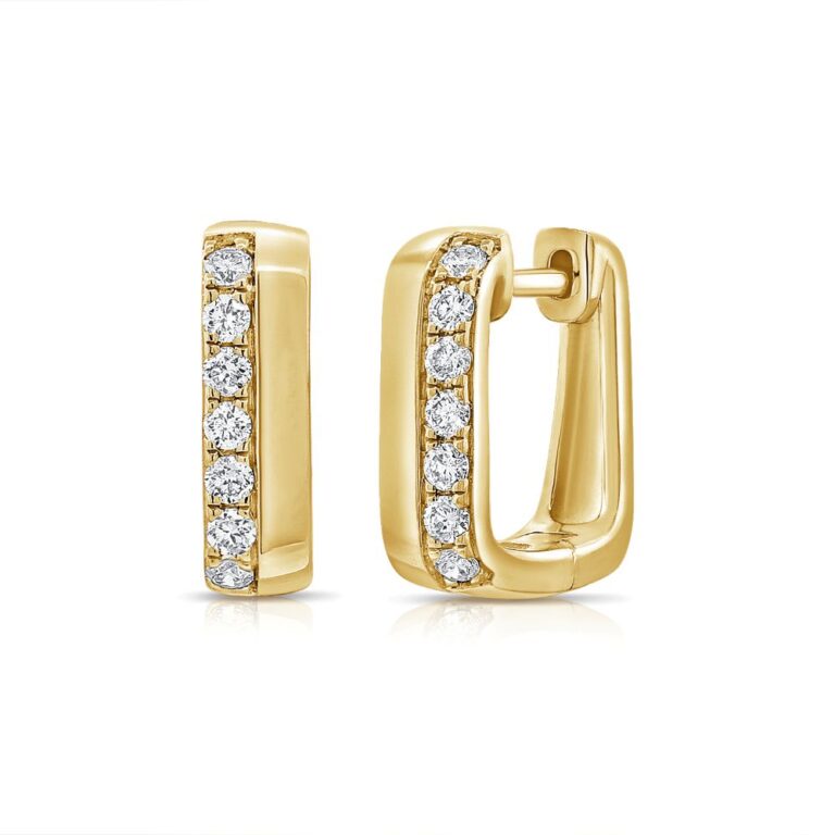 14K Yellow Gold Rectangle Hoops with .22ctw Diamonds Earrings 2