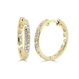14K Yellow Gold In & Out Sprinkle Hoops with .49ctw Diamonds