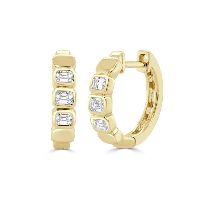 14K Yellow Gold Hoops with .45ctw Emerald Cut Diamonds Earrings 2