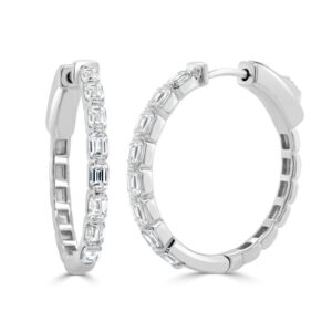 14K White Gold Hoops with 1.20ctw Emerald Cut Diamonds
