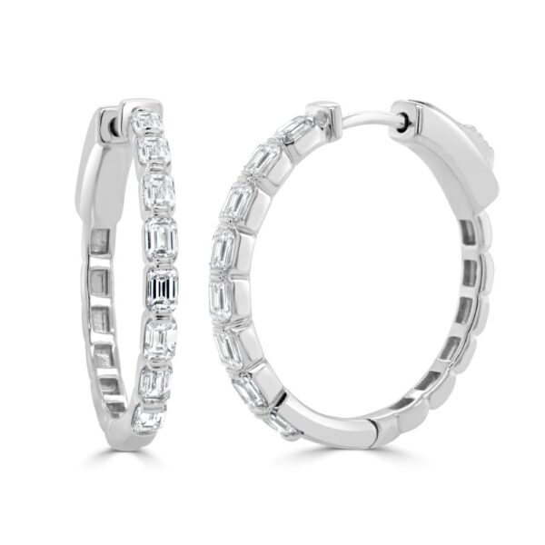14K White Gold Hoops with 1.20ctw Emerald Cut Diamonds Earrings 3