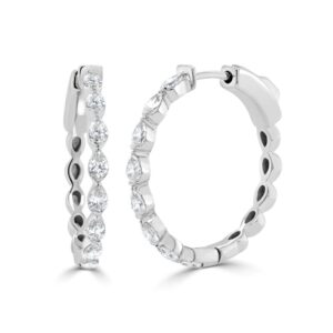 14K White Gold Hoops with 1.00ctw Pear Diamonds
