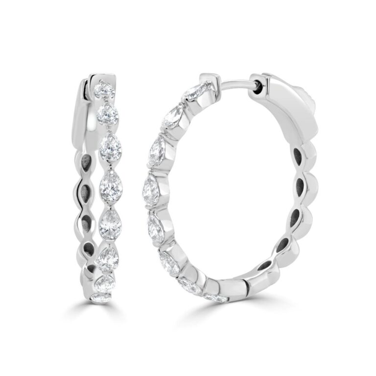 14K White Gold Hoops with 1.00ctw Pear Diamonds Earrings 2