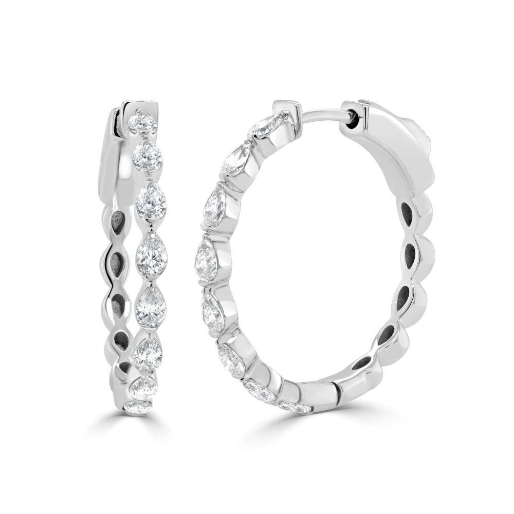 14K White Gold Hoops with 1.00ctw Pear Diamonds Earrings