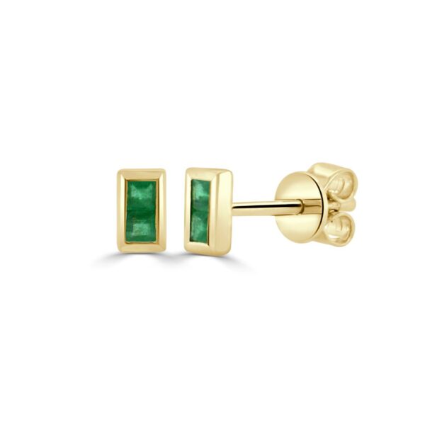 14K Yellow Gold Bezel Studs with .16ctw Baguette Green Emeralds Earrings 3