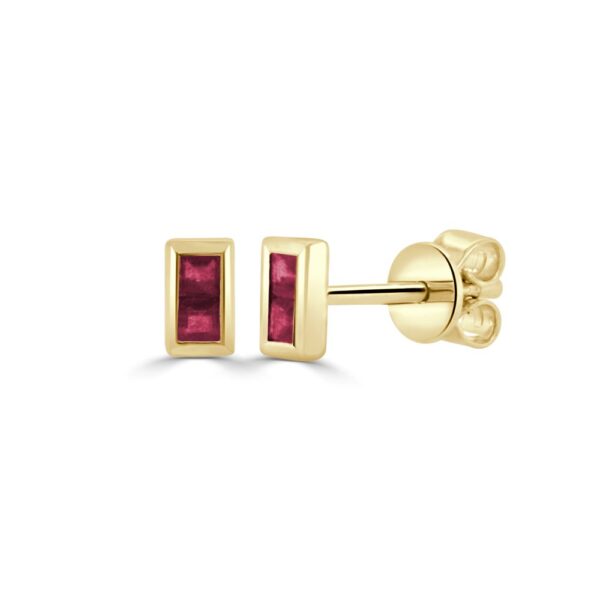 14K Yellow Gold Bezel Studs with .28ctw Baguette Rubies Earrings 3