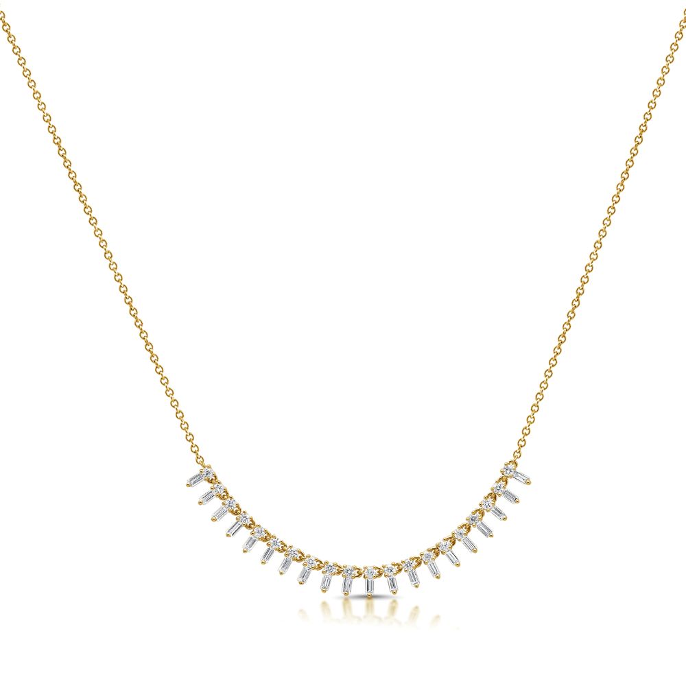 14K Yellow Gold Necklace with .75ctw Baguette & Round Diamonds 14-16″ Fine Jewelry