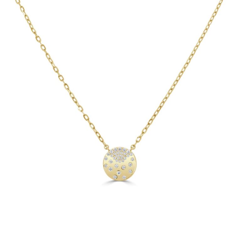 14K Yellow Gold Sprinkle Circle Pendant with .29ctw Diamonds Fine Jewelry 2