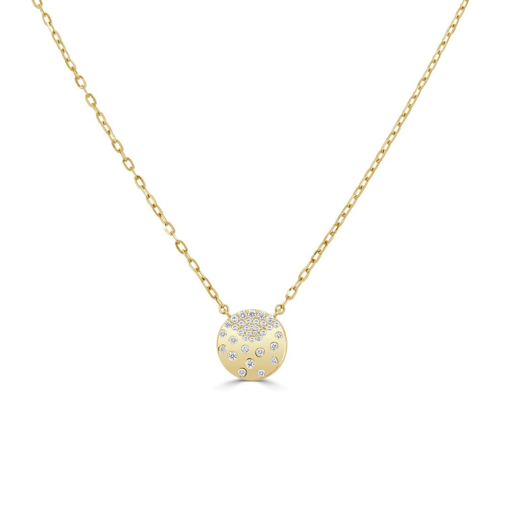 14K Yellow Gold Sprinkle Circle Pendant with .29ctw Diamonds 16-18″ Fine Jewelry
