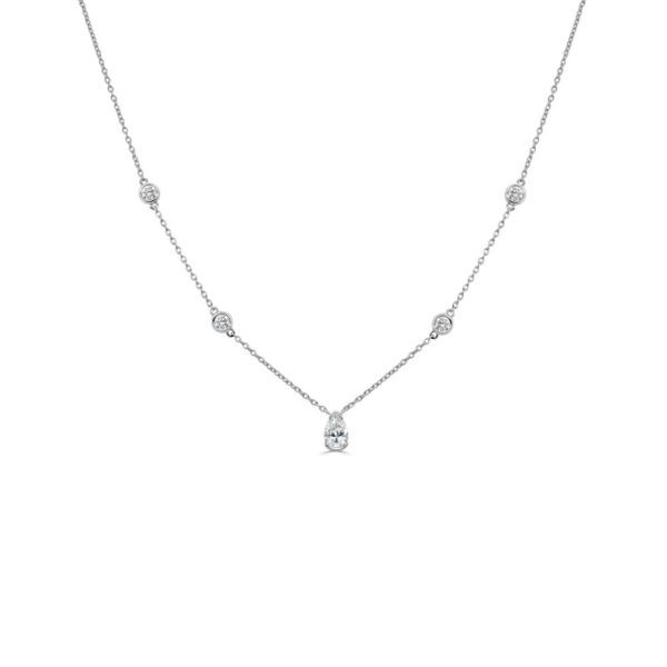 14K White Gold Station Necklace with .59ctw Pear & Round Diamonds 14-18″ Fine Jewelry 3