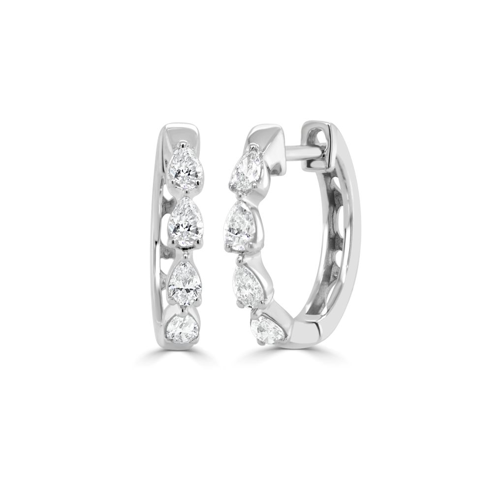 14K White Gold Huggies with .47ctw Pear Diamonds Earrings