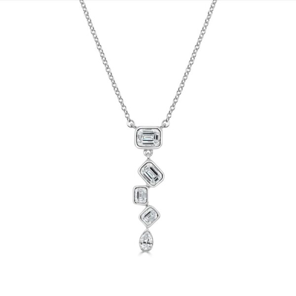 14K White Gold Necklace with .61ctw Pear & Emerald Diamonds 14-18″ Fine Jewelry 3