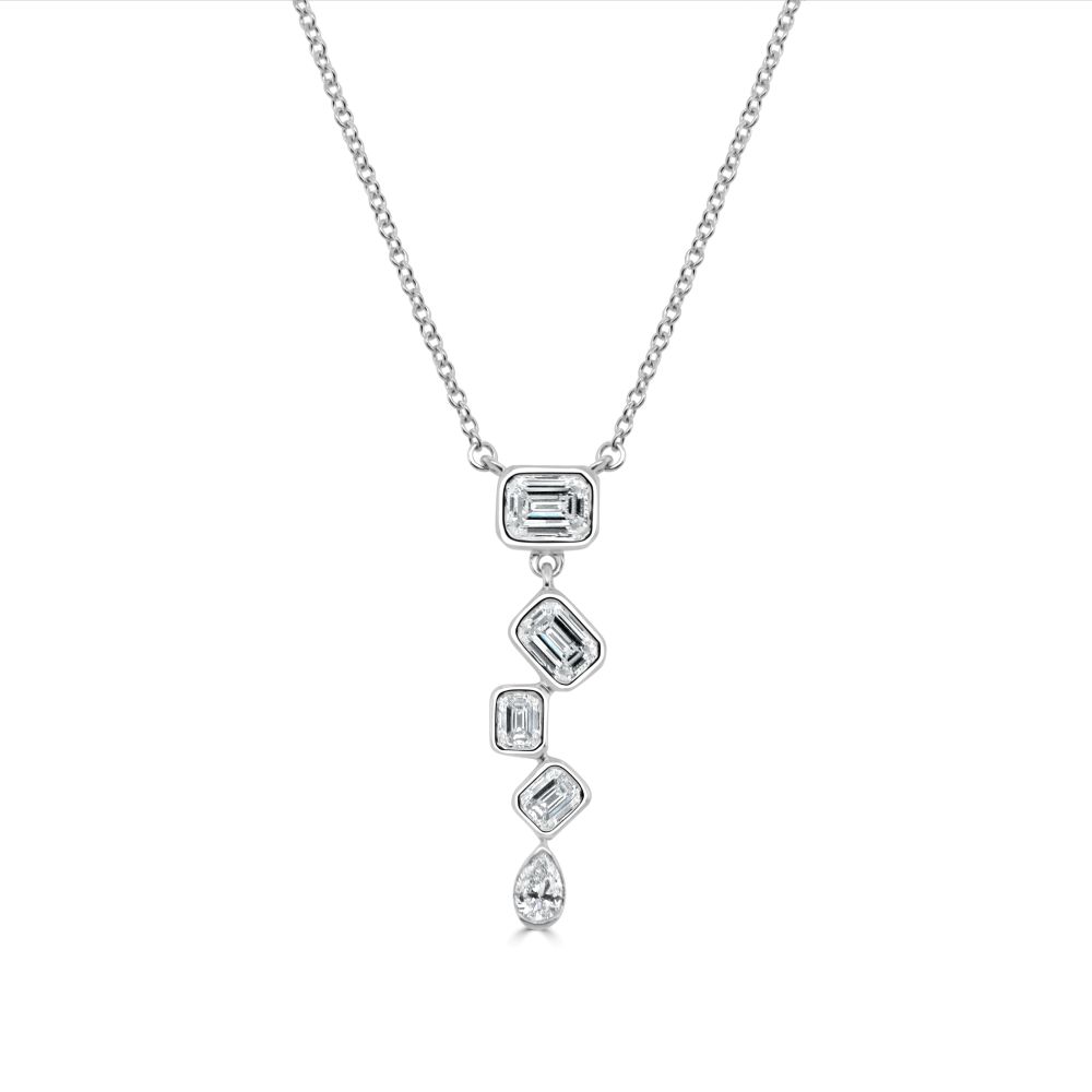 14K White Gold Necklace with .61ctw Pear & Emerald Diamonds 14-18″ Fine Jewelry