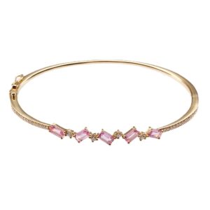14K Yellow Gold Bangle with 1.75ctw Emerald Cut Pink Sapphires & .99ctw Diamonds Size 6.25