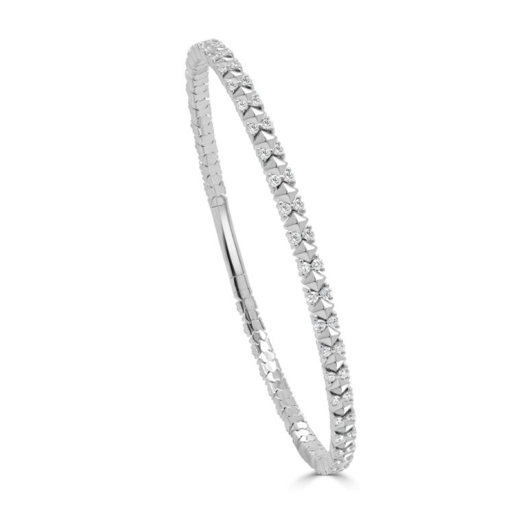 14K White Gold Flexible Bangle with 1.00ctw Diamonds Size 6.5 Bracelets 2