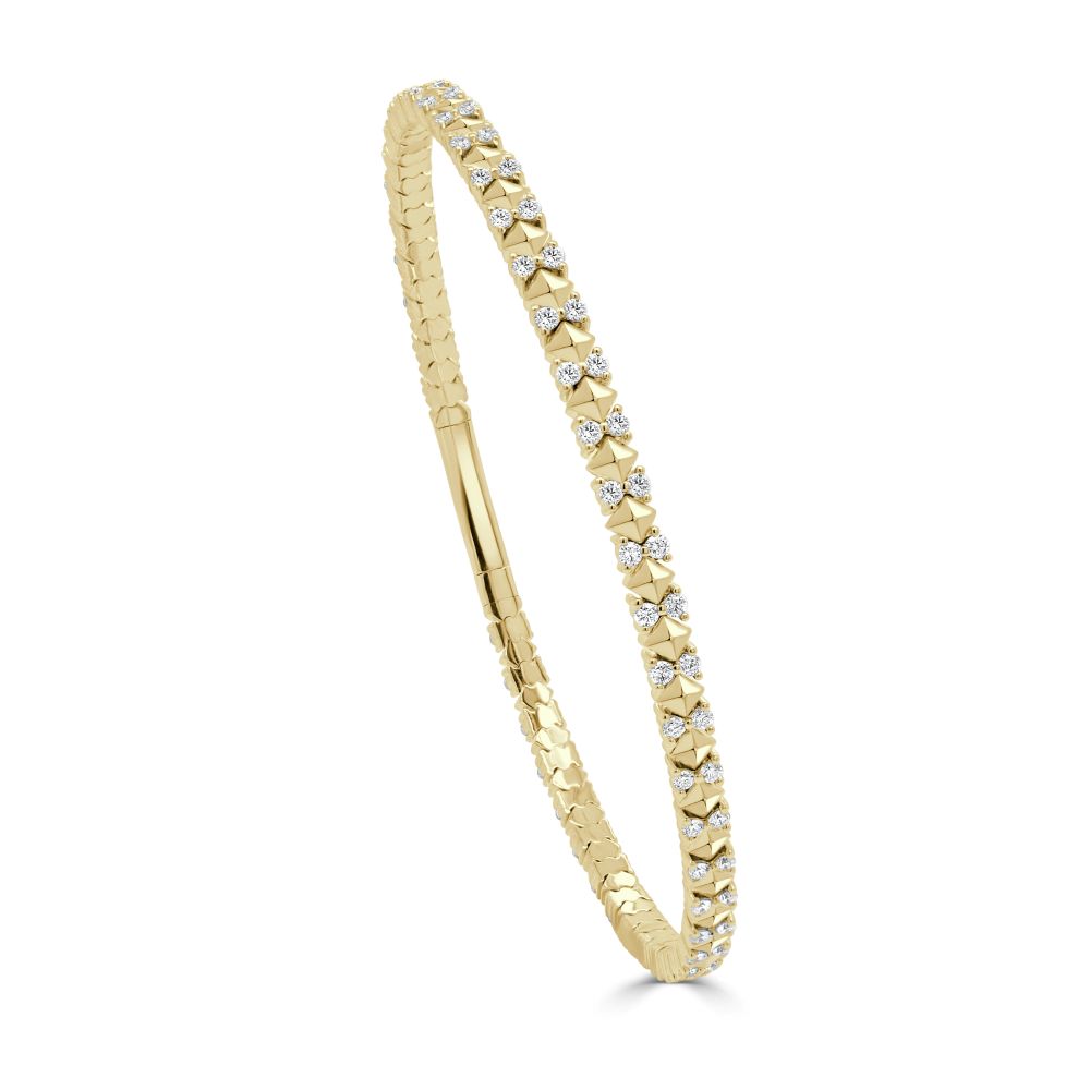 14K Yellow Gold Flexible Bangle with 1.00ctw Diamonds Size 6.5 Bracelets