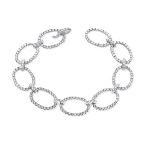 14K White Gold Oval Link Bracelet with 5.43ctw Diamonds 7