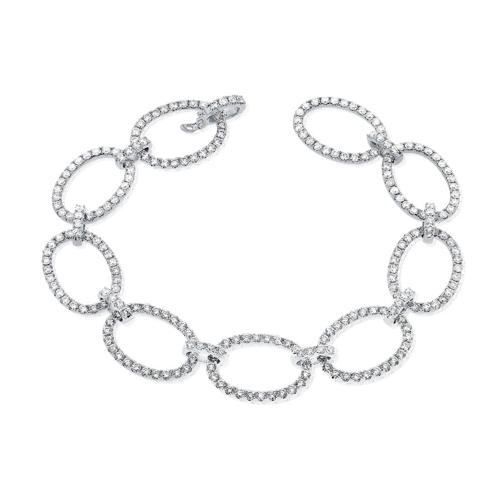 14K White Gold Oval Link Bracelet with 5.43ctw Diamonds 7″ Bracelets