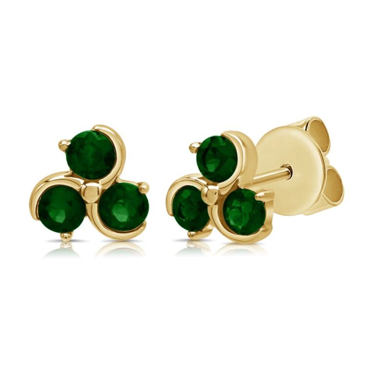 14K Yellow Gold Studs with .42ctw Emeralds Earrings 2