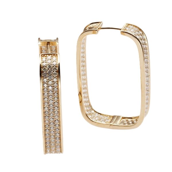 14K Yellow Gold Square Pave Hoops with 3.06ctw Diamonds 30mm Earrings 3