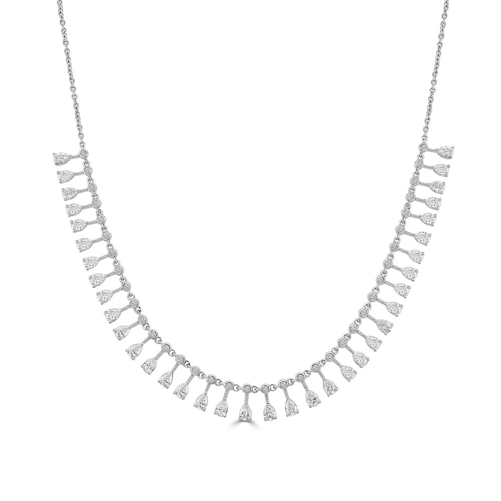 14K White Gold Dangle Necklace with 3.43ctw Pear & Round Diamonds 17″ Fine Jewelry