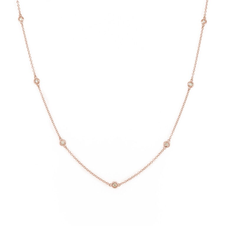 14K Rose Gold Station Necklace with .27ctw Diamonds 18″ Fine Jewelry 2