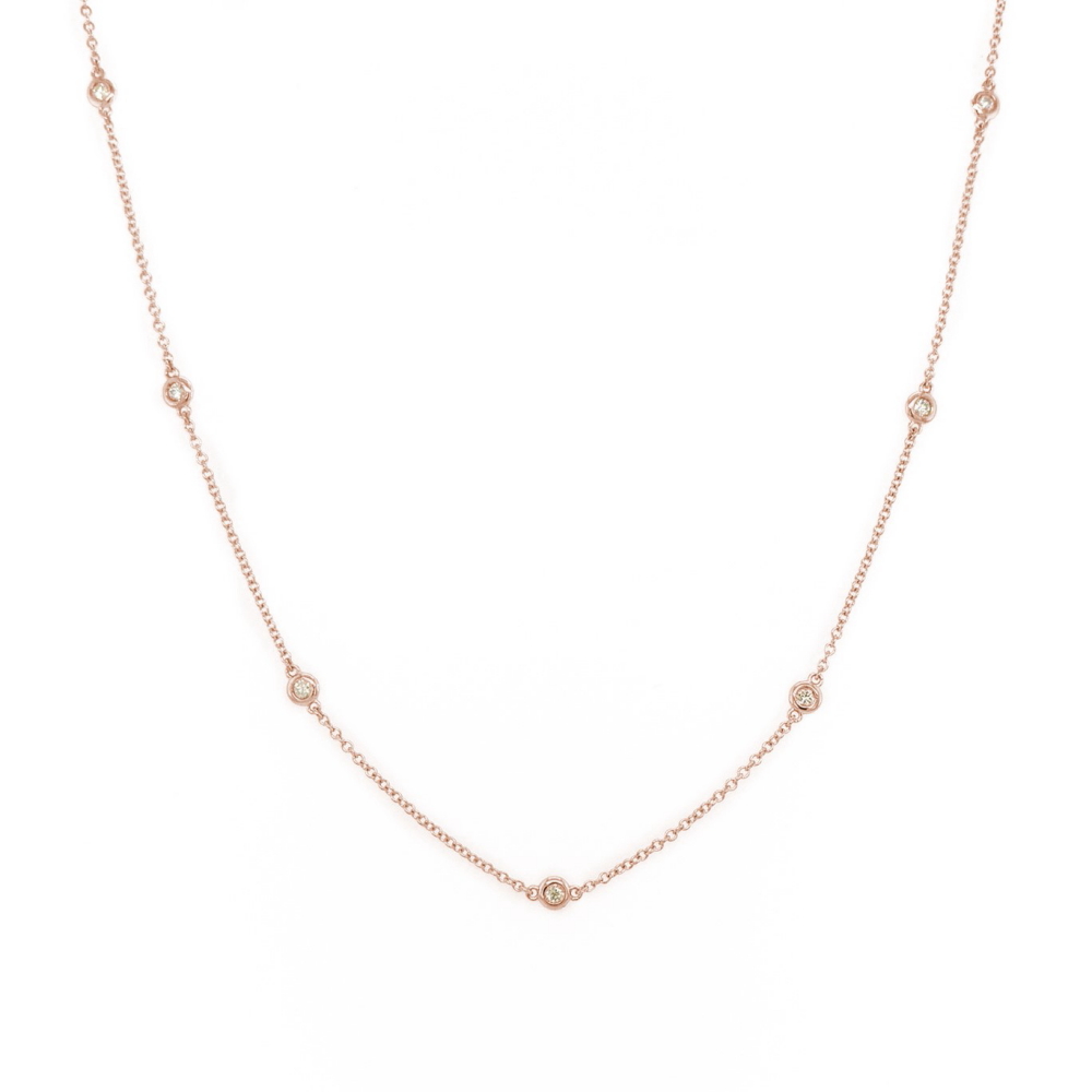 14K Rose Gold Station Necklace with .27ctw Diamonds 18″ Fine Jewelry