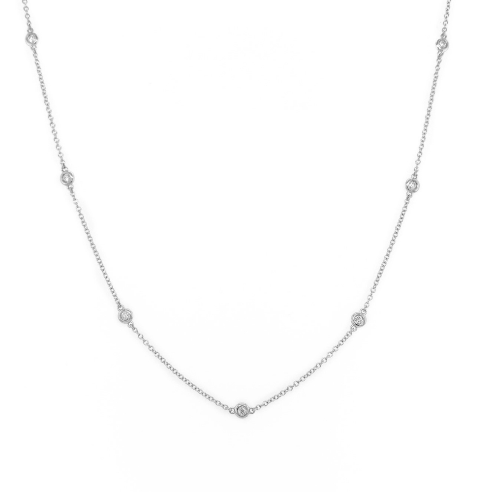 14K White Gold Station Necklace with .29ctw Diamonds 18″ Fine Jewelry