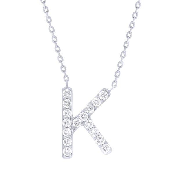 14K White Gold Initial Letter “K” Pendant with .27ctw Diamonds 14-18″ Fine Jewelry 3