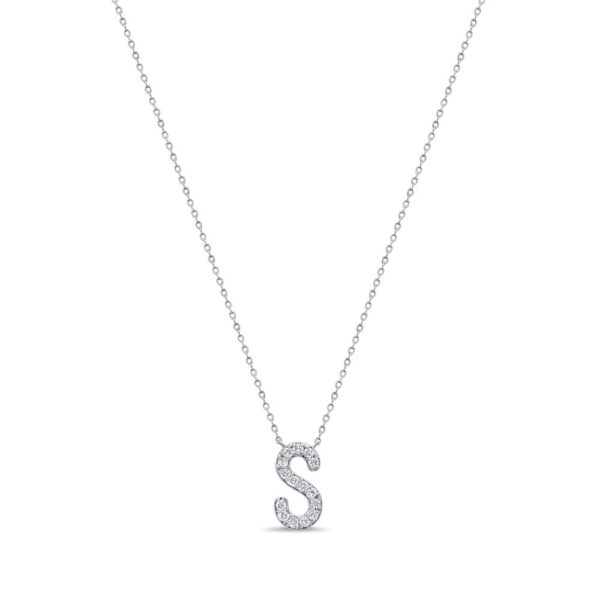14K White Gold Initial Letter “S” Pendant with .23ctw Diamonds 14-18″ Fine Jewelry 3