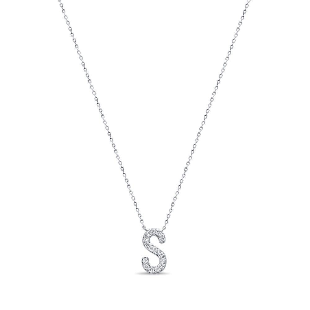 14K White Gold Initial Letter “S” Pendant with .23ctw Diamonds 14-18″ Fine Jewelry