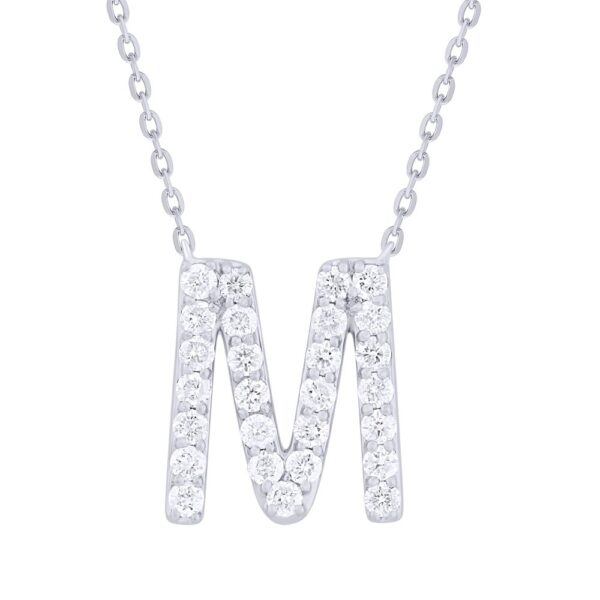 14K White Gold Initial Letter “M” Pendant with .46ctw Diamonds 14-18″ Fine Jewelry 3